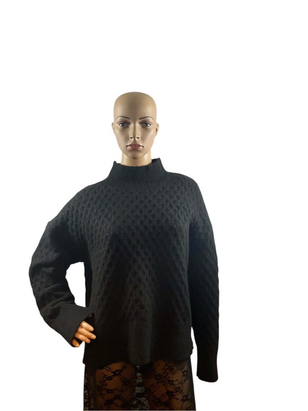 Kut from the Kloth Black Textured Mock Neck Sweater